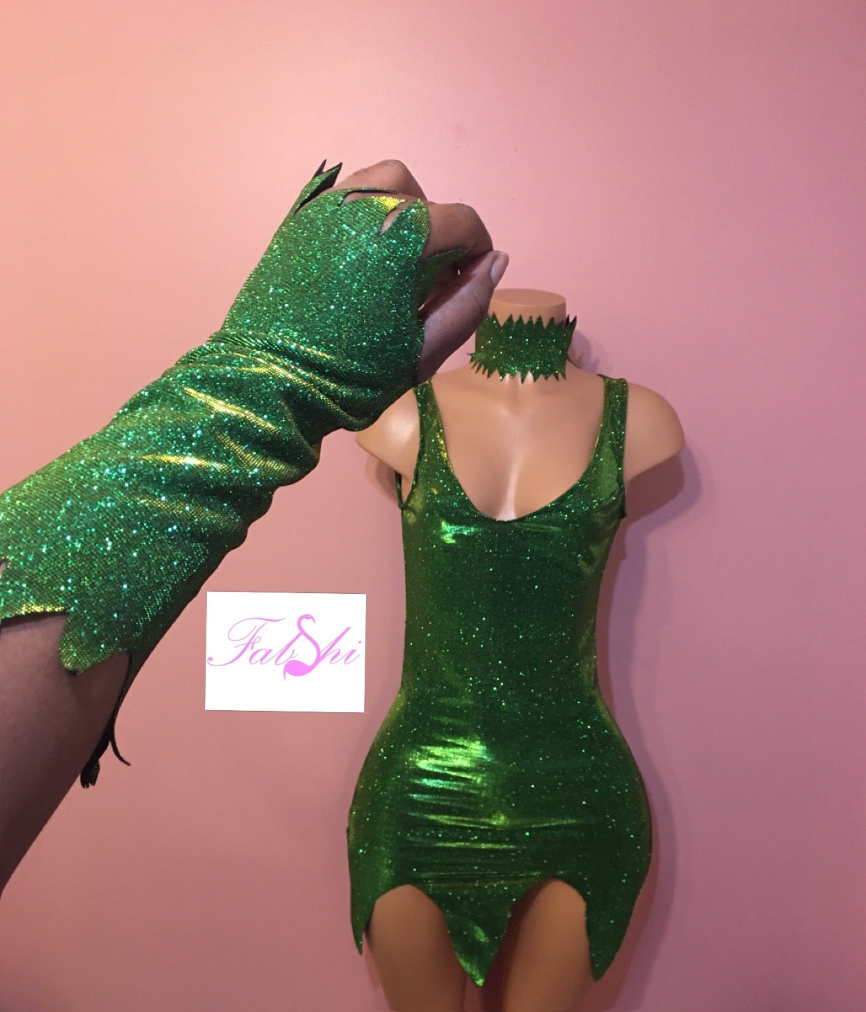 green emerald velvet dress Green 1970s Tinkerbell Elf Petal Hem Mini Dress